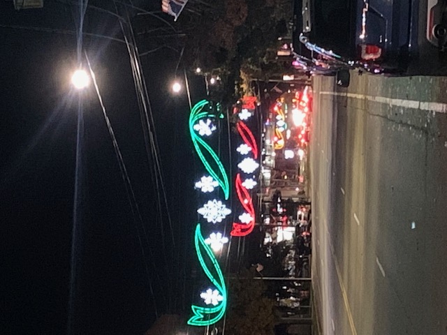 Green and red snowflake street