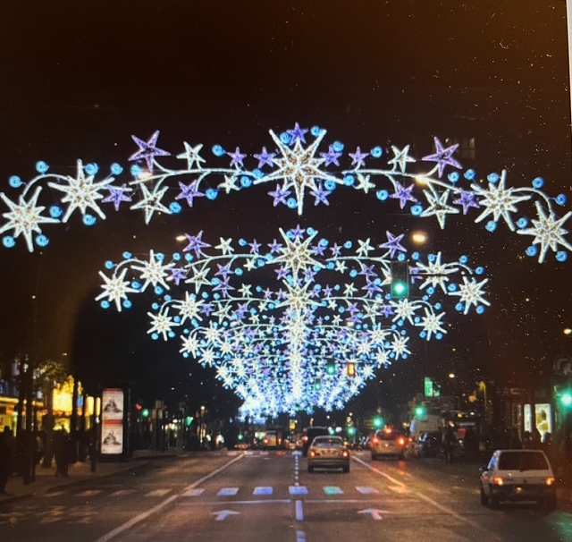 Blue and white star street installation