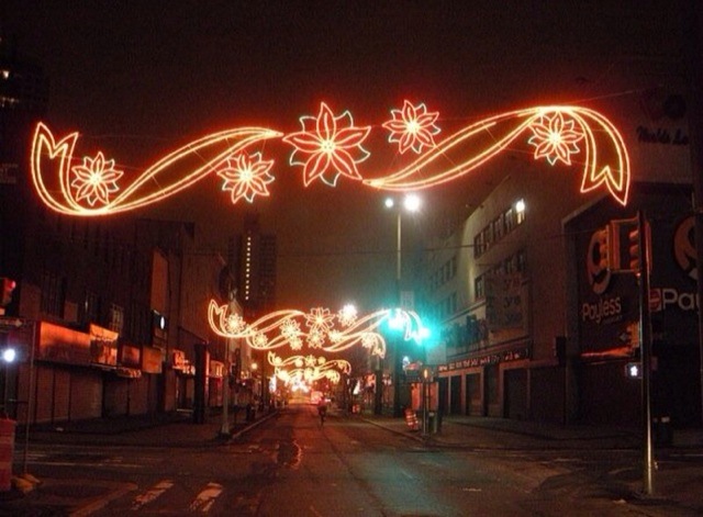 Orange poinsettia street lights
